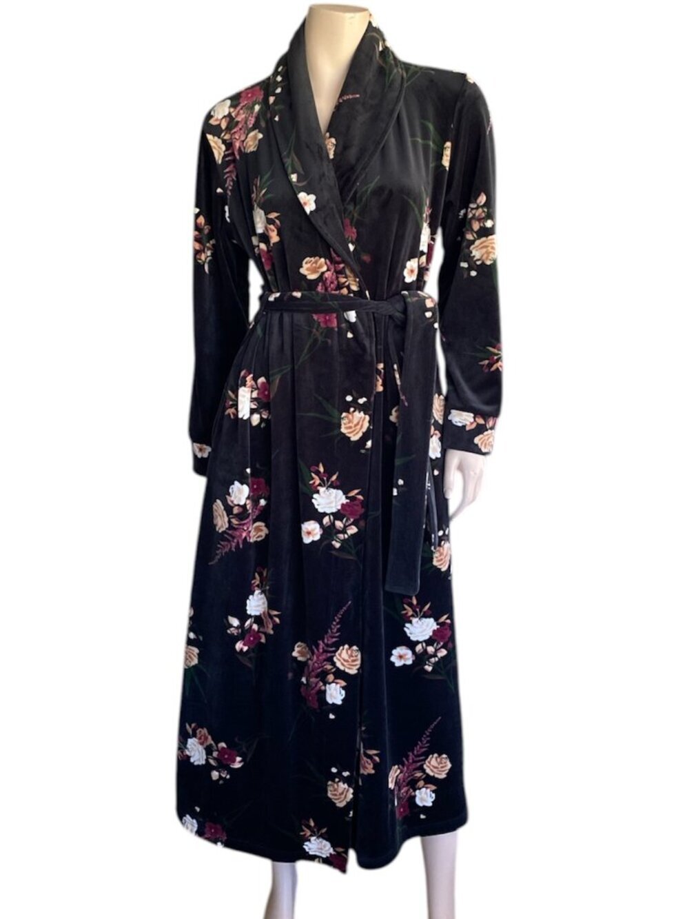 la Vie en Rose Floral Velvet Plush Wrap Robe Sz Medium